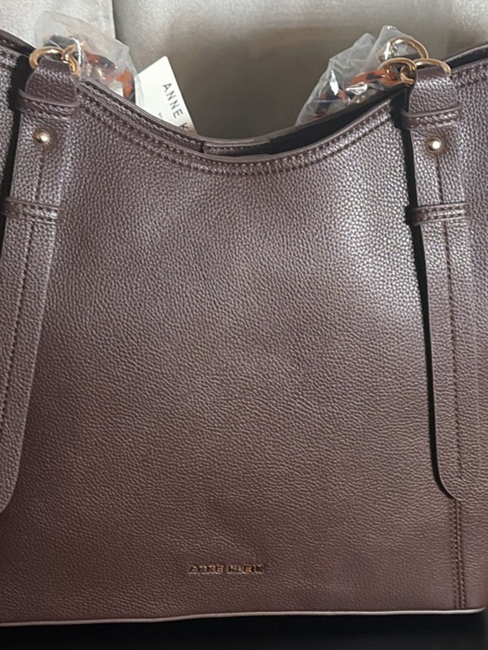 Anne Klein Chocolate Brown Pebbled Leather Tote
